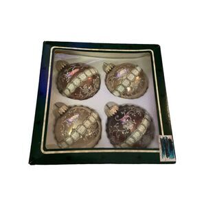 Christmas by Krebs Set Of Four Glass Ball VTG Gold / Bronze Ornaments